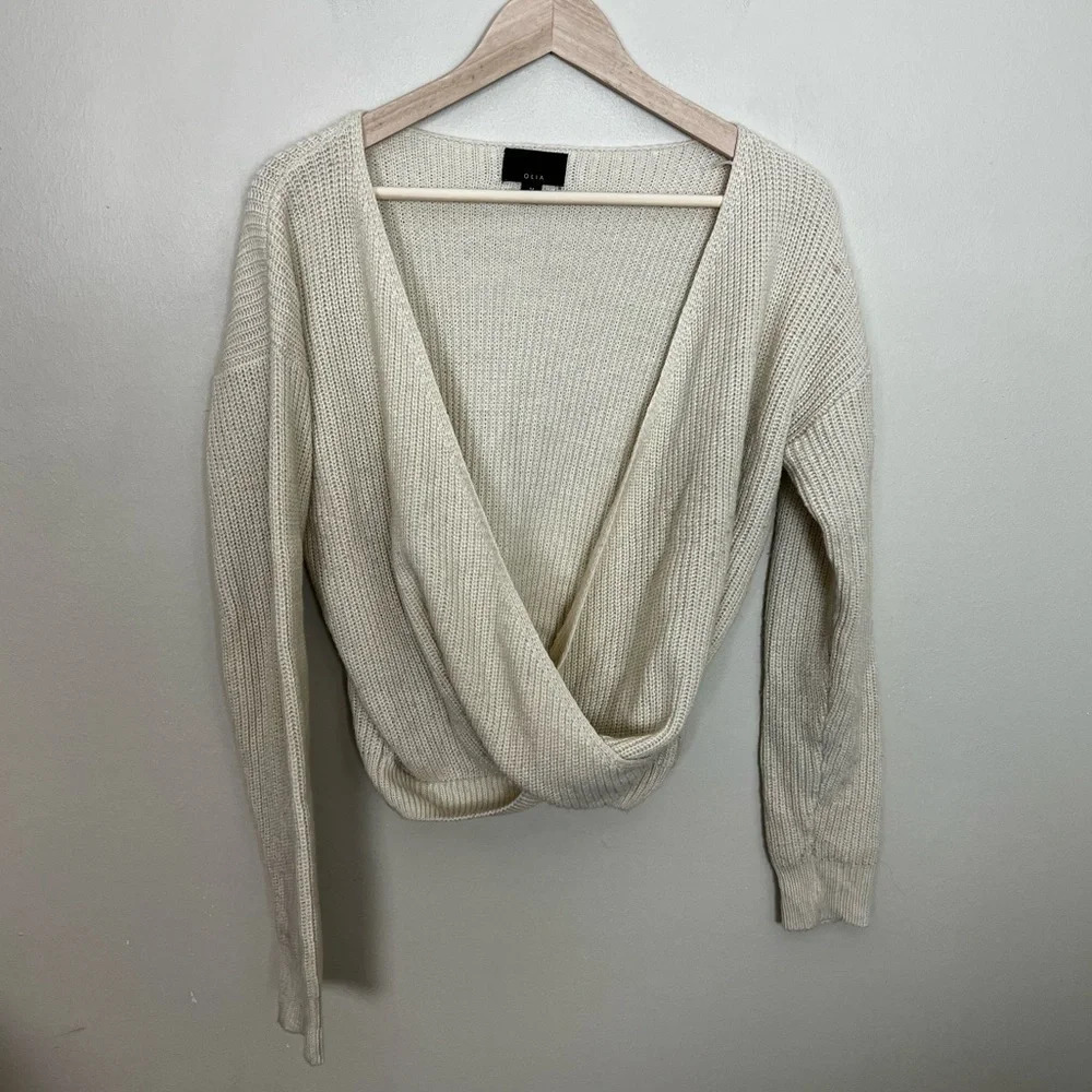 OLIA • Cream Knit Deep V-Neck Sweater